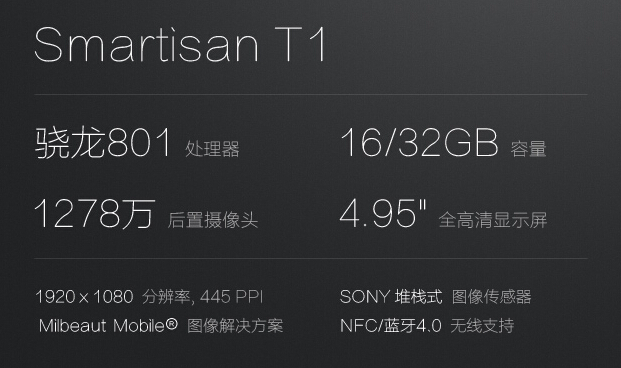 Smartisan T1(锤子手机T1)详细硬件配置介绍